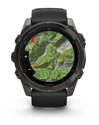 Garmin fēnix® 8 – 47 mm, AMOLED Sapphire, Titane Carbon Gray DLC avec bracelet en silicone noir/gris galet