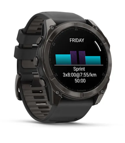 Garmin fēnix® 8 – 47 mm, AMOLED Sapphire, Titane Carbon Gray DLC avec bracelet en silicone noir/gris galet