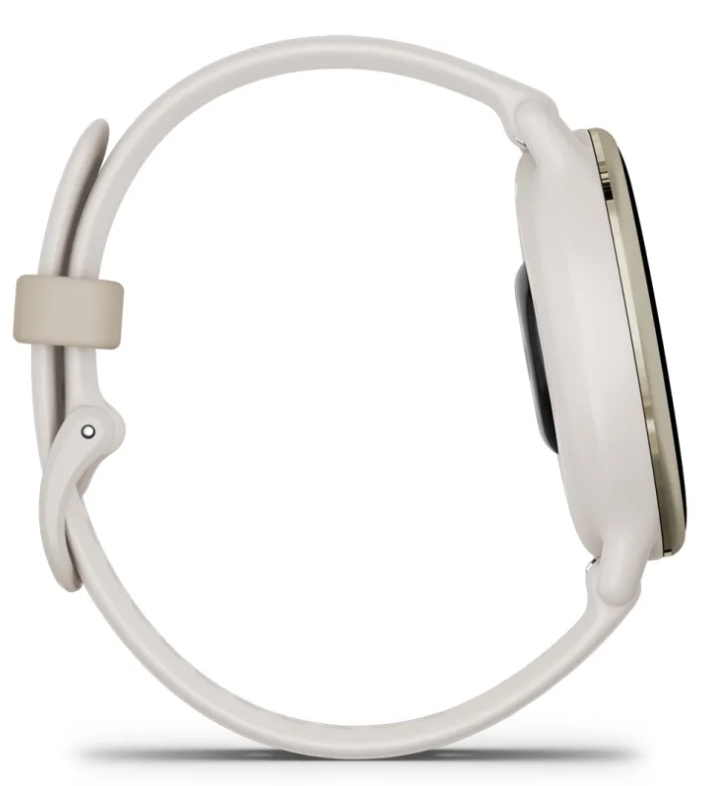 Garmin VIVOACTIVE 5 Boitier ivoire avec lunette en aluminium Soft Gold et bracelet silicone ivoire