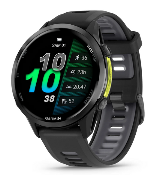 Forerunner® 970 Titane Slate, boîtier noir et bracelet noir/blanc translucide