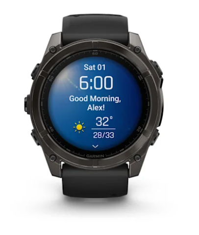Garmin fēnix® 8 – 47 mm, AMOLED Sapphire, Titane Carbon Gray DLC avec bracelet en silicone noir/gris galet