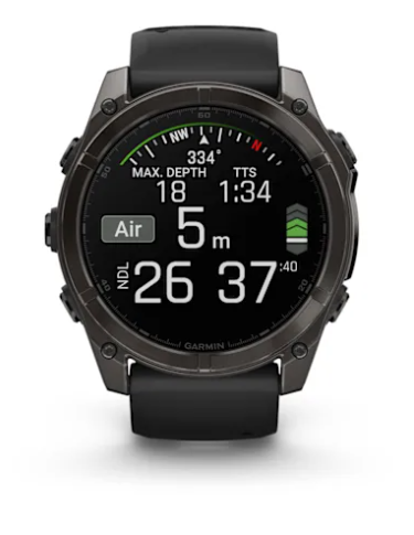 Garmin fēnix® 8 – 47 mm, AMOLED Sapphire, Titane Carbon Gray DLC avec bracelet en silicone noir/gris galet