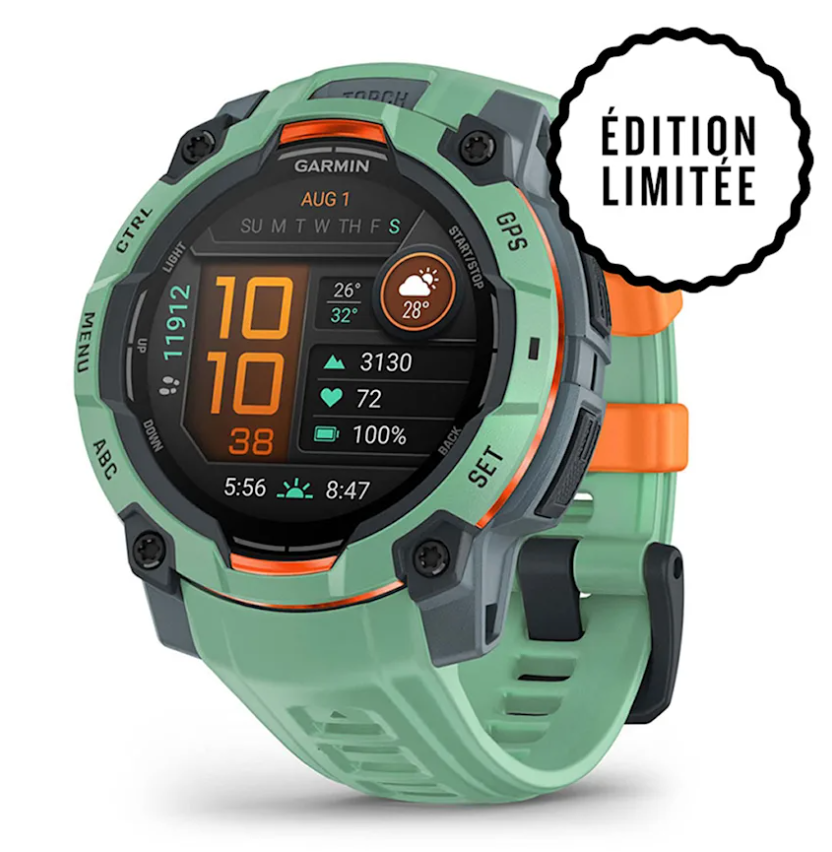 Garmin INSTINCT 3 45 mm, AMOLED Vert d'eau avec bracelet vert d'eau